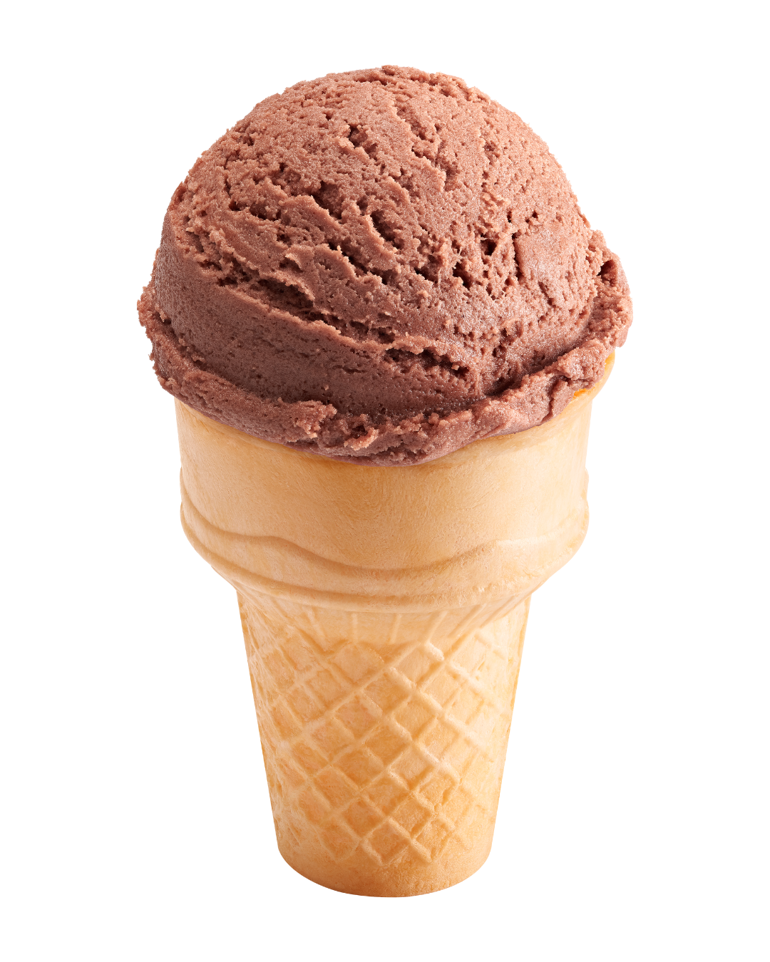 Chocolate ice cream scoop in a waffle cone, representing Hugs Ice Cream catering for events in Northwest Arkansas.